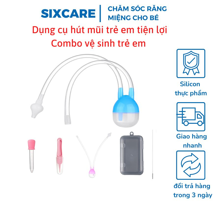 Ống hút mũi trẻ em SIXCARE, dụng cụ vệ sinh mũi họng, đầu hút bằng silicon mềm mại, dễ vệ sinh