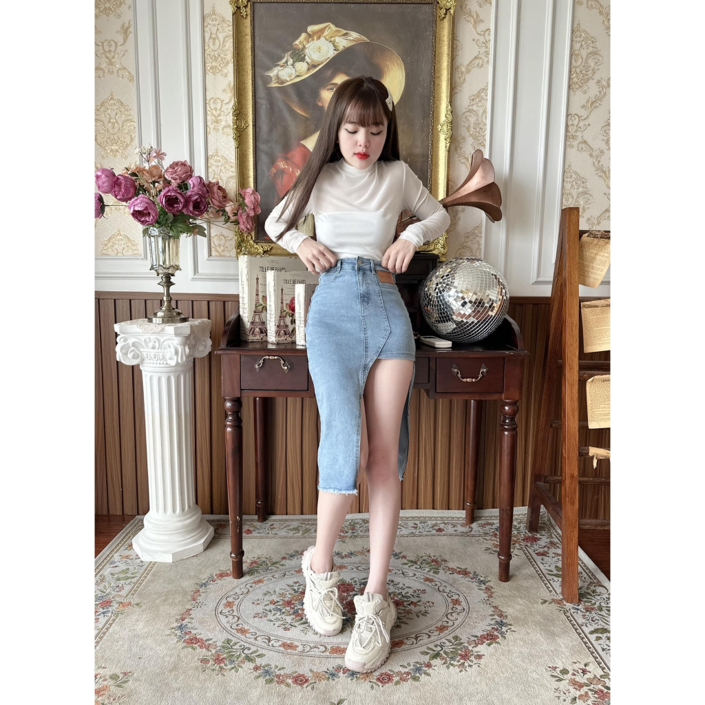 CHÂN VÁY HỞ ĐÙI MAC NÂU