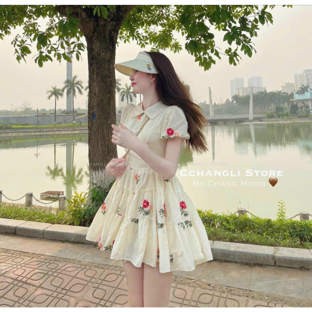 Đầm xòe tiểu thư có lót trong vải xốp dày dặn họa tiết hoa tinh tế kiểu đầm váy dự tiệc đi chơi thời trang nữ VALKYRIE