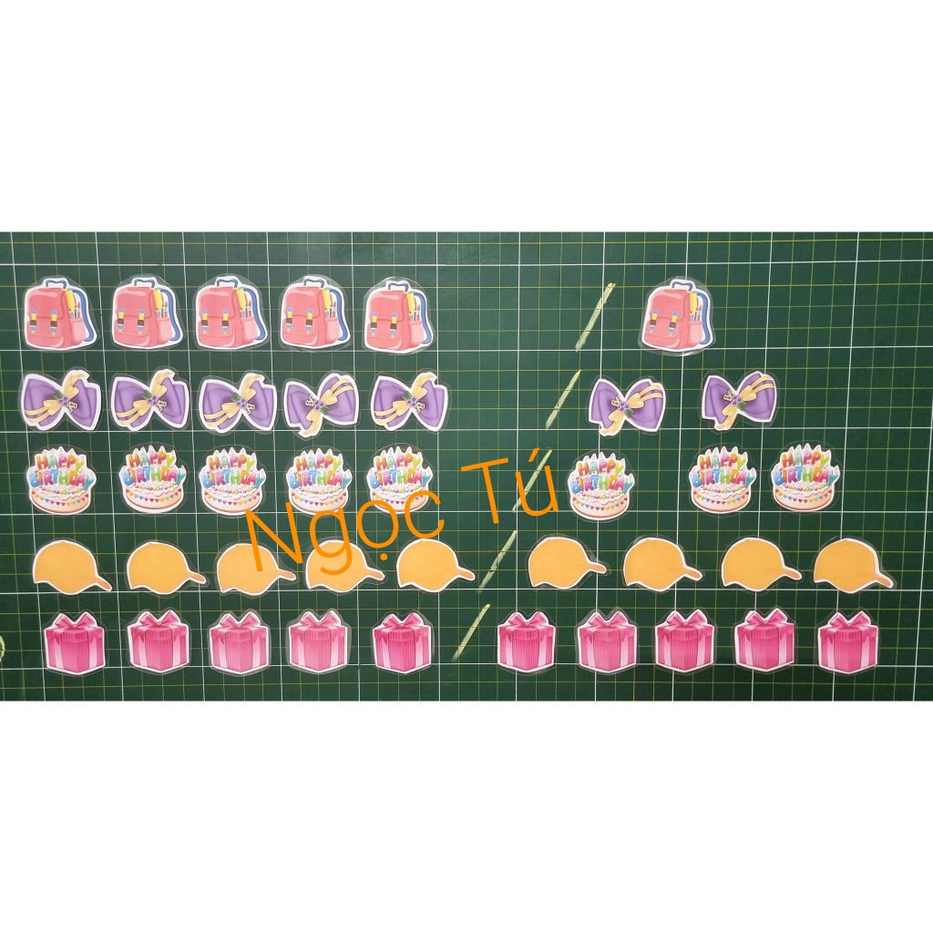 Sét Hình minh họa con vật, đồ vật, hoa quả KT: 6-7cm. In + Ép + Nam châm