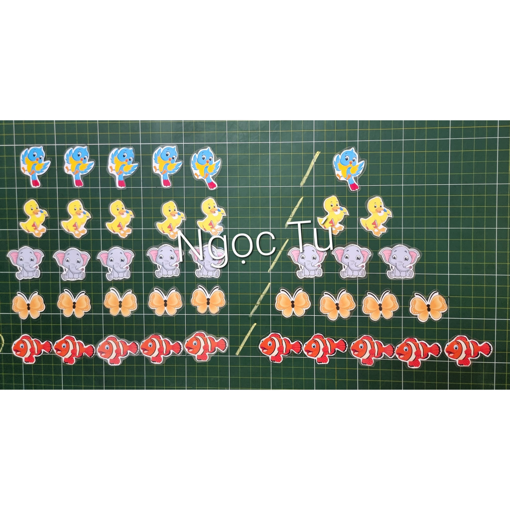 Sét Hình minh họa con vật, đồ vật, hoa quả KT: 6-7cm. In + Ép + Nam châm