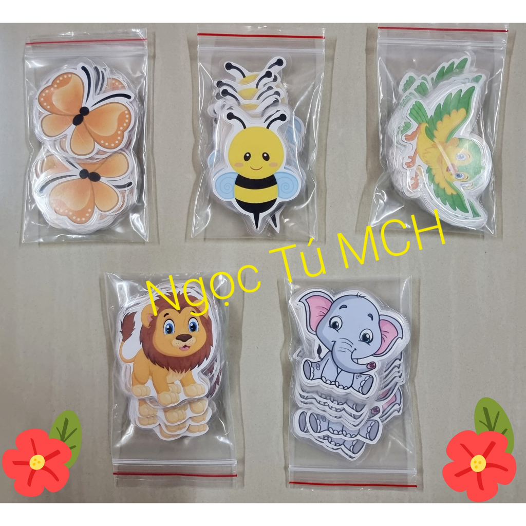 Sét Hình minh họa con vật, đồ vật, hoa quả KT: 6-7cm. In + Ép + Nam châm