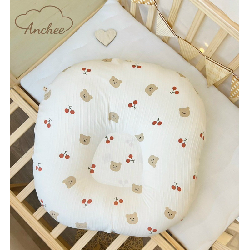 Gối chống trào ngược Anchee mẫu vải cotton gân đũi mềm mát dành cho bé sơ sinh