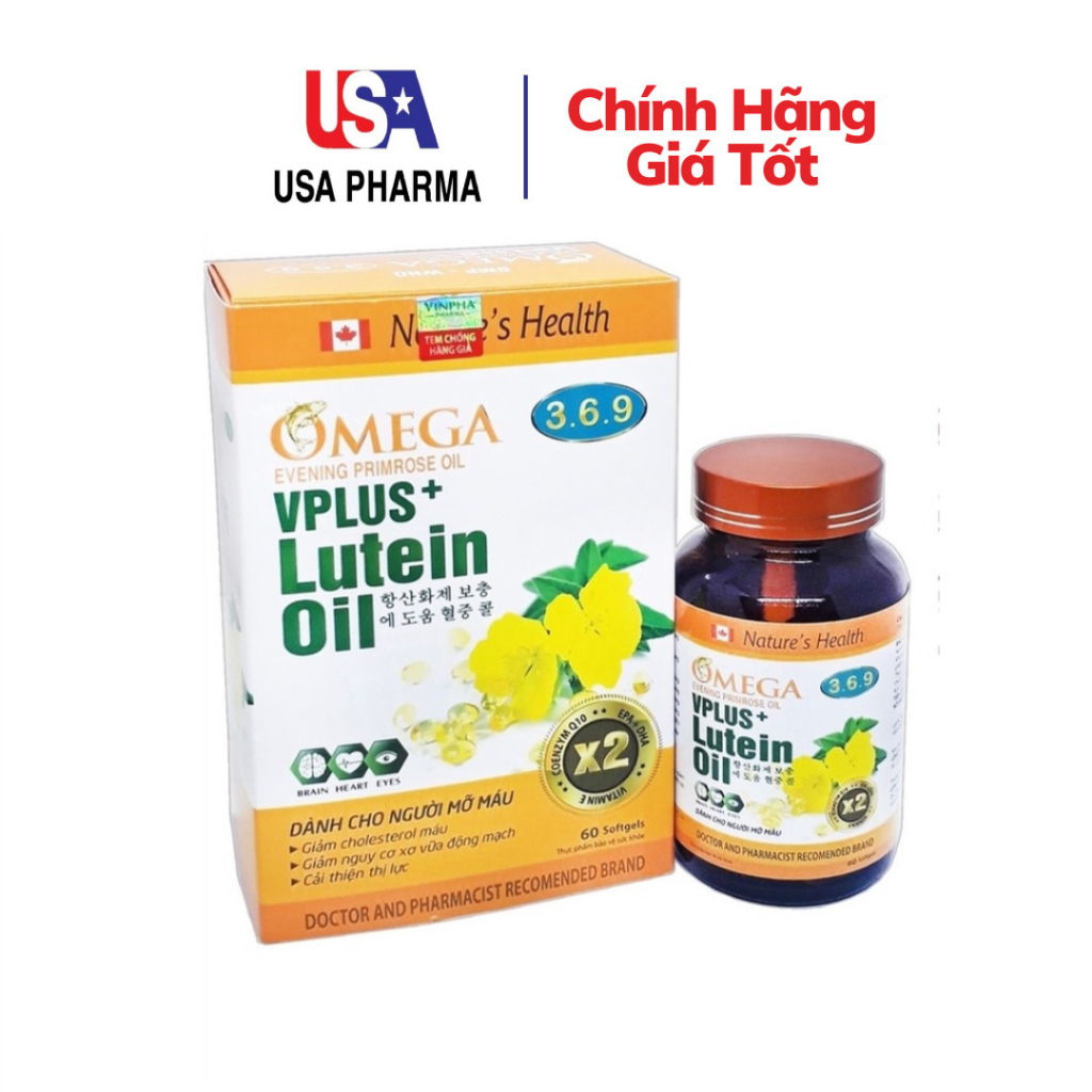 Viên uống Omega 3 6 9 VPlus + Lutein oil Giúp sáng mắt, bổ não, khỏe tim mạch - Hộp 60 viên