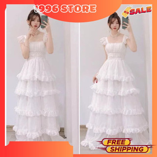 Đầm maxi, váy trắng nữ dài tay dự tiệc,kiểu trễ vai Hàn Quốc Xinh đẹp