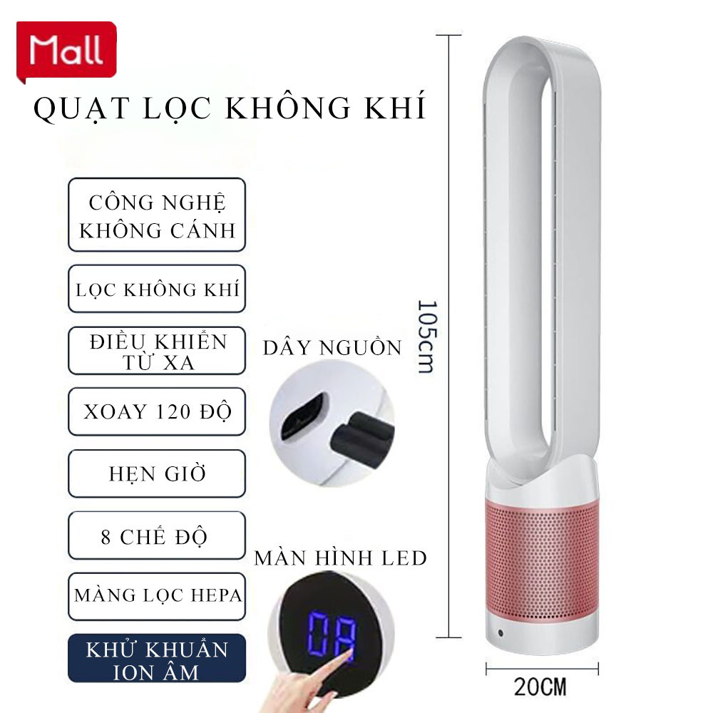 Quạt Không Cánh, Máy Lọc Không Khí 2 In 1 Mới Mới, Bộ Lọc Hepa Sát Khuẩn Ion Âm Tham Mưu Từ Xa Xoay 120 Độ