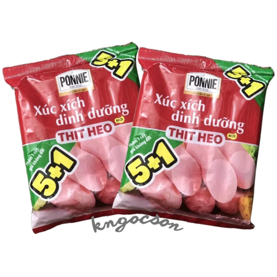 Thùng 20 gói - Xúc Xích Ponnie Thịt heo gói 5+1 - HSD 07/2024