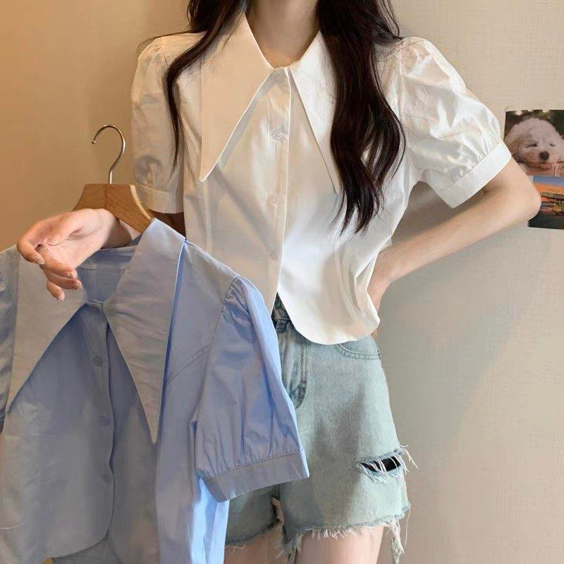 Áo Sơ Mi Tay Ngắn Nữ Lamo Design Áo SoMi Thiết Kế Nữ chất liệu sốp Hàn mềm ít nhăn dáng ngắn cổ nhọn trẻ trung B1064
