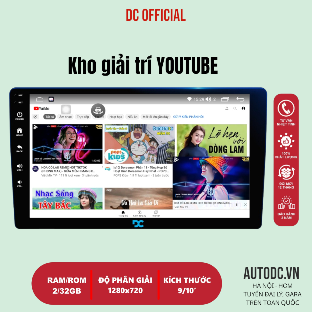 Màn hình android Ô TÔ DC M1 Ram 2GB, Rom 32GB chip 8 BẢO HÀNH 2 NĂM