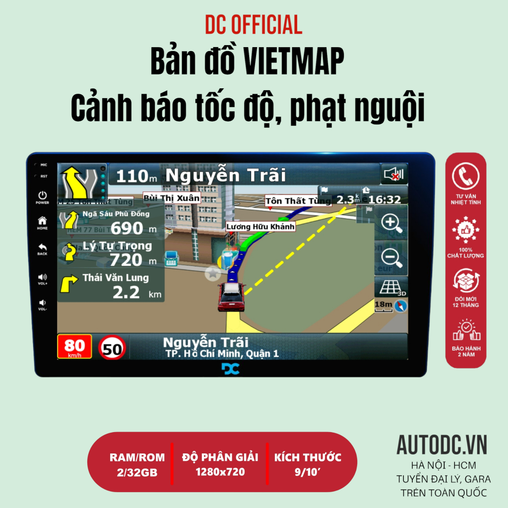 Màn hình android Ô TÔ DC M1 Ram 2GB, Rom 32GB chip 8 BẢO HÀNH 2 NĂM