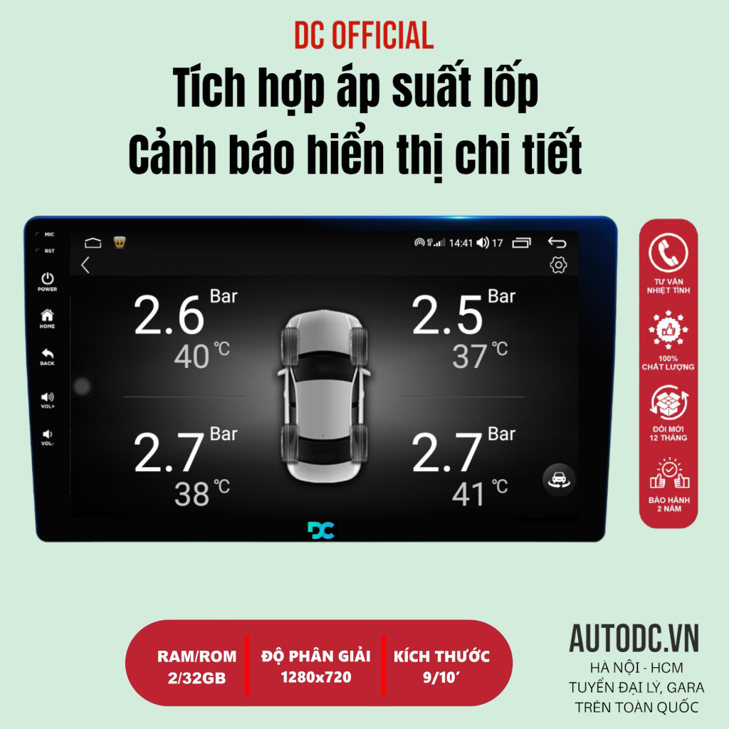 Màn hình android Ô TÔ DC M1 Ram 2GB, Rom 32GB chip 8 BẢO HÀNH 2 NĂM