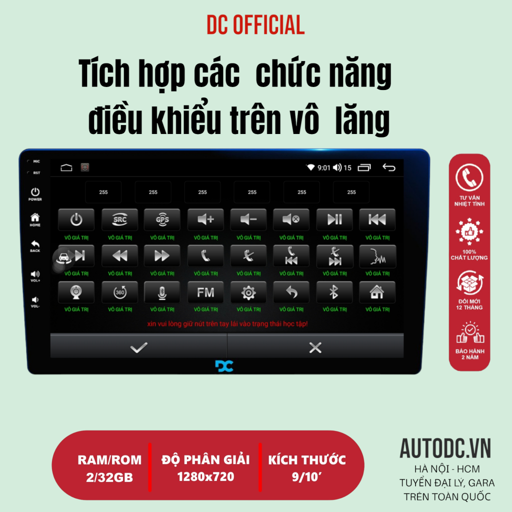 Màn hình android Ô TÔ DC M1 Ram 2GB, Rom 32GB chip 8 BẢO HÀNH 2 NĂM