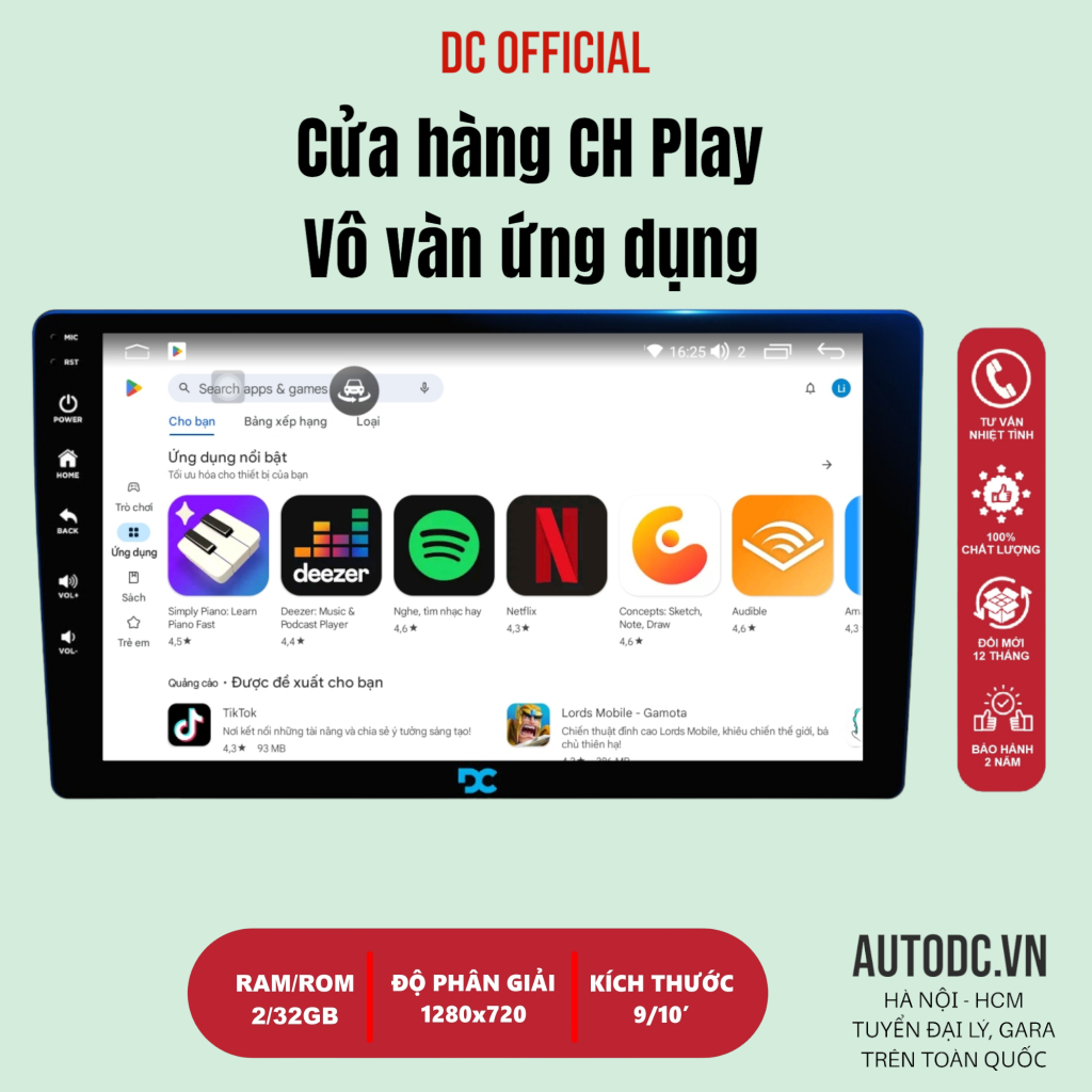 Màn hình android Ô TÔ DC M1 Ram 2GB, Rom 32GB chip 8 BẢO HÀNH 2 NĂM