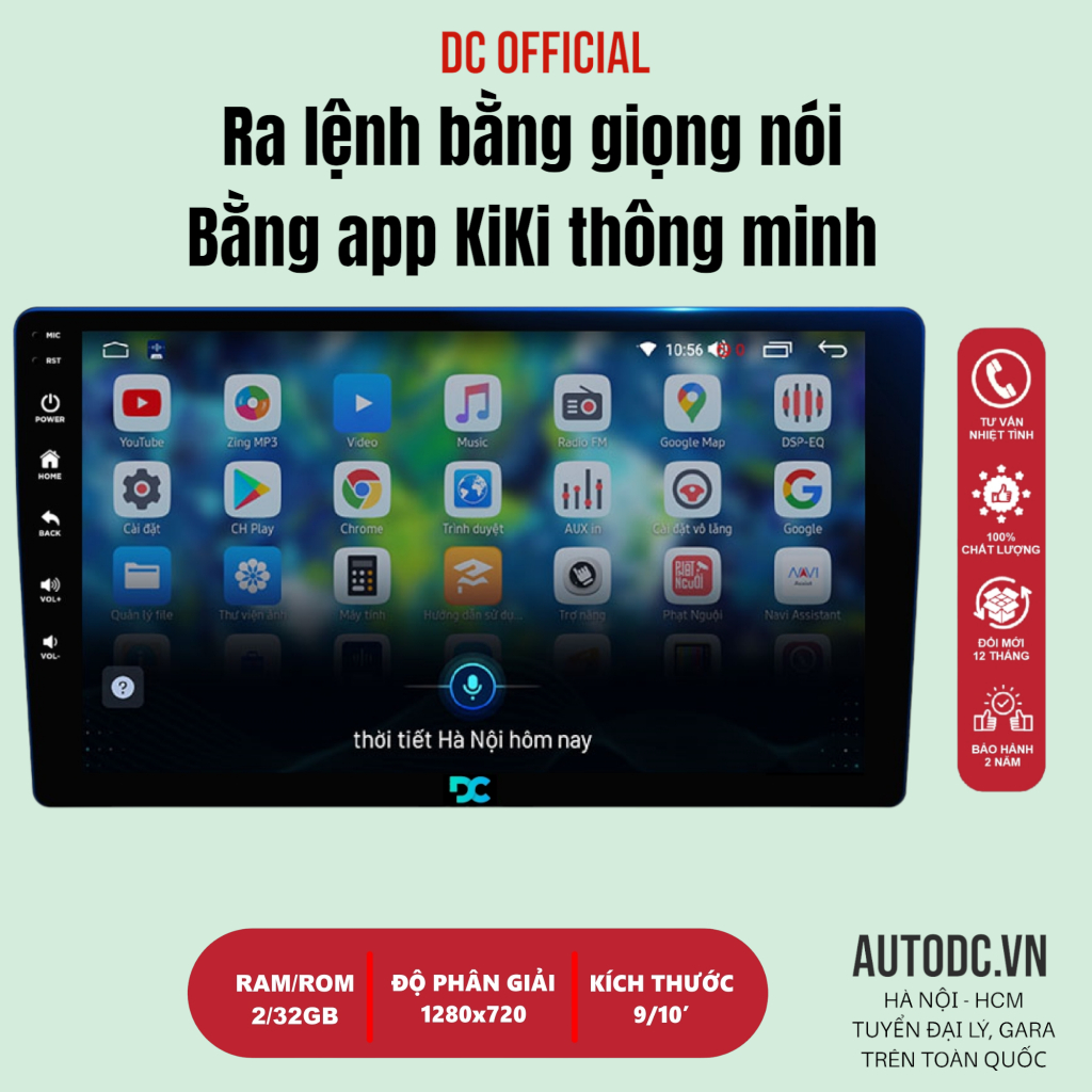 Màn hình android Ô TÔ DC M1 Ram 2GB, Rom 32GB chip 8 BẢO HÀNH 2 NĂM