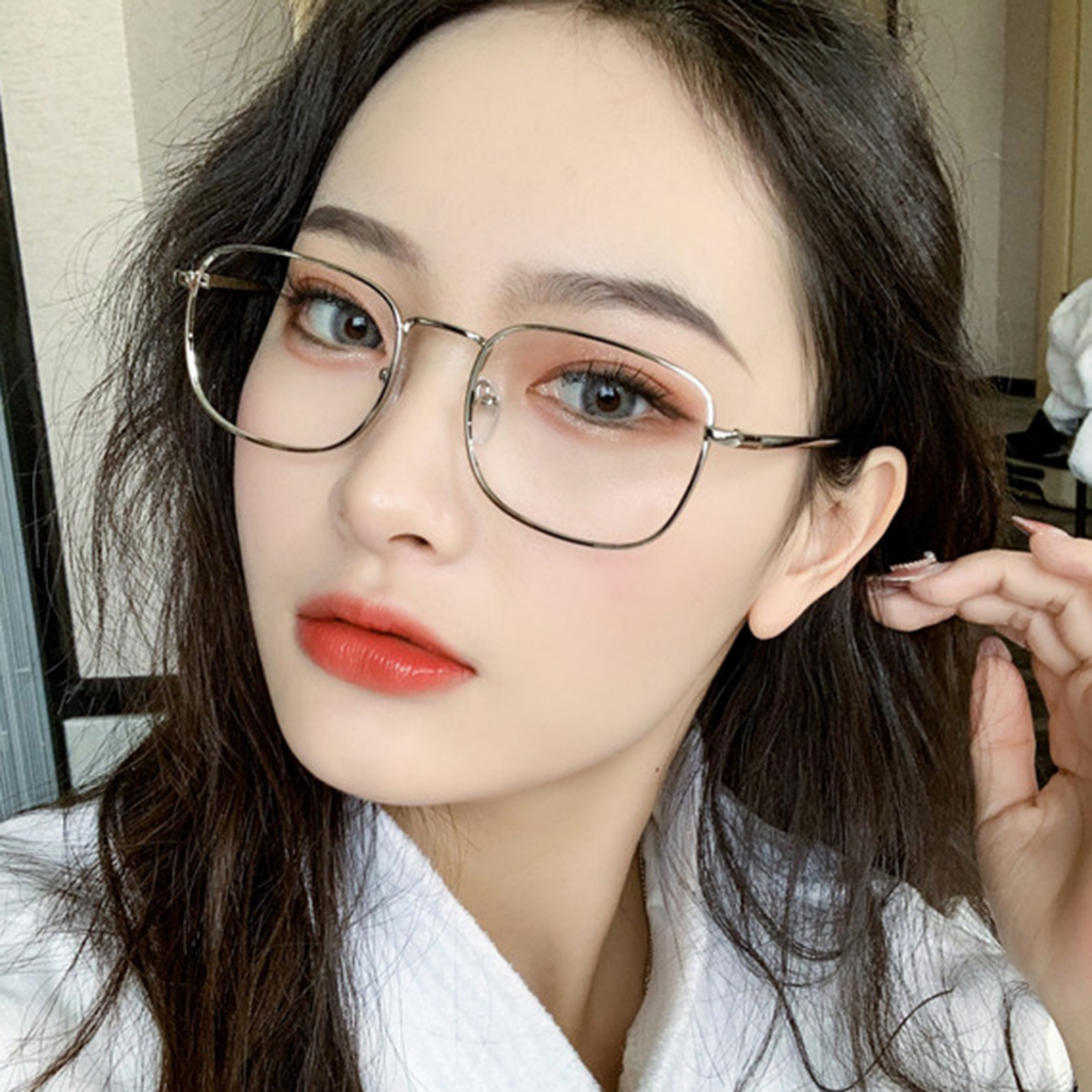 Gọng Kính Cận Kính Mắt Giả Cận Nam Nữ Mắt Vuông Gọng Kim Loại Dày Dặn ...