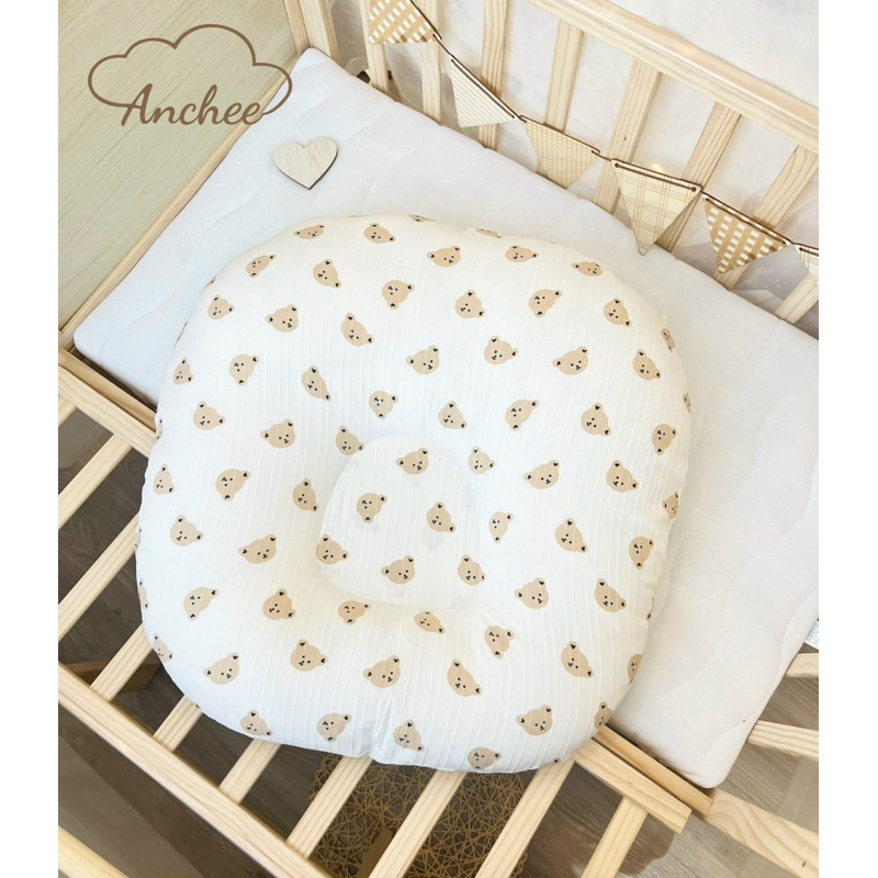 Gối chống trào ngược Anchee mẫu vải cotton gân đũi mềm mát dành cho bé sơ sinh