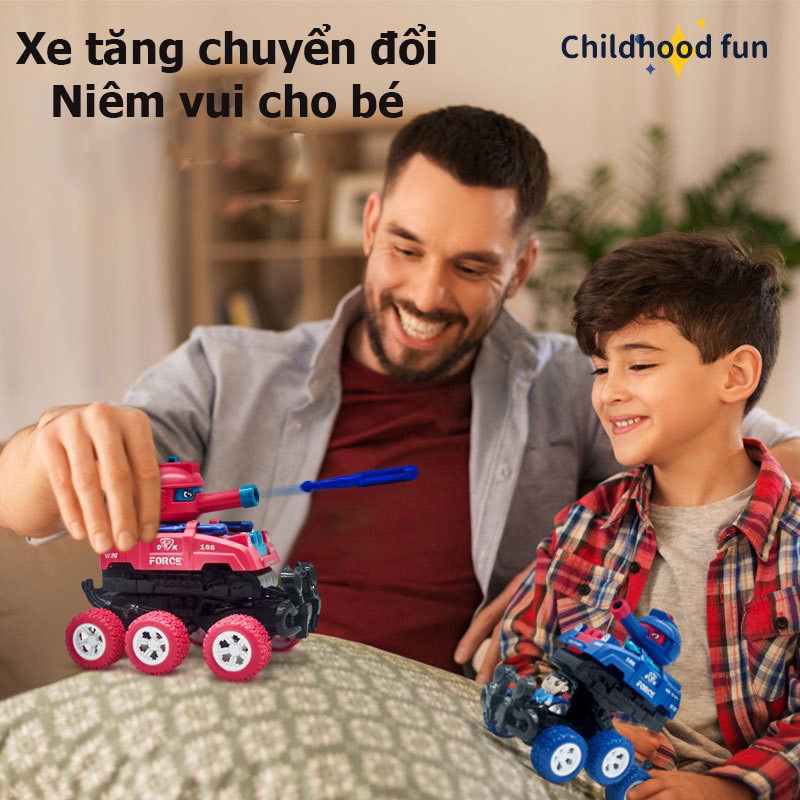 Đồ chơi cho bé xe tăng biến hình có bắn đạn, xoay 360 độ, xe tăng địa hình cho bé