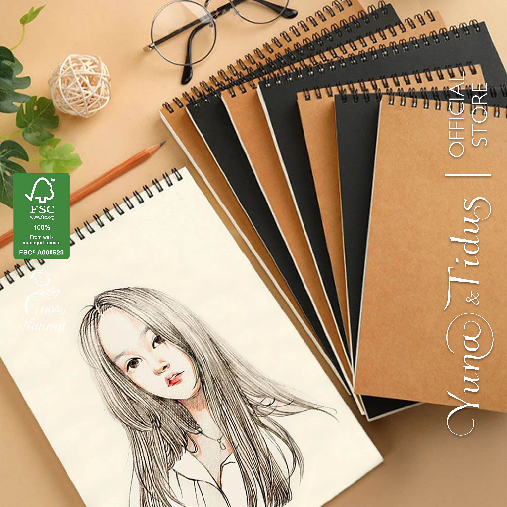 Sổ Tay Vẽ Phác Thảo Chì - Màu Nước - Sketchbook - Ghi Chú A5 100 trang Giấy Kraft 120gsm- Gáy Ngang MIYUNA