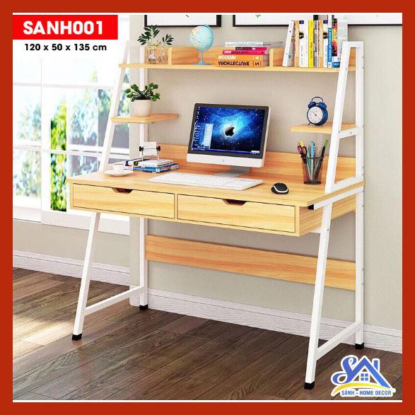 Bàn học thông minh chân sắt sơn tĩnh điện SANH001, bàn làm việc chân A gỗ MFC An Cường có ngăn kéo để đồ đa năng SÀNH