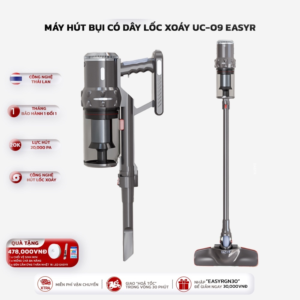 Máy hút bụi có dây siêu lốc xoáy UC-09 Siêu hút 20000PA, công suất 1400W Giao hàng 24h
