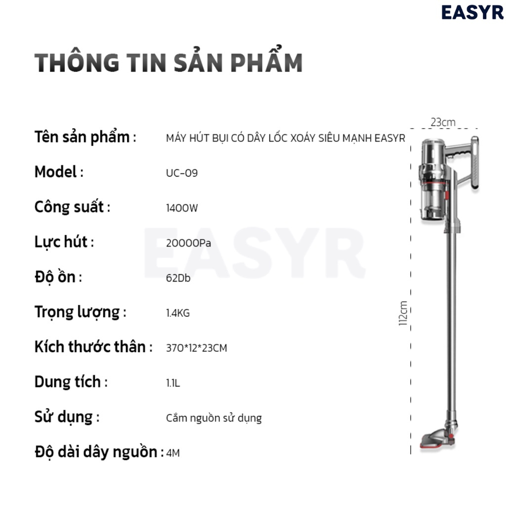 Máy hút bụi có dây siêu lốc xoáy UC-09 Siêu hút 20000PA, công suất 1400W Giao hàng 24h