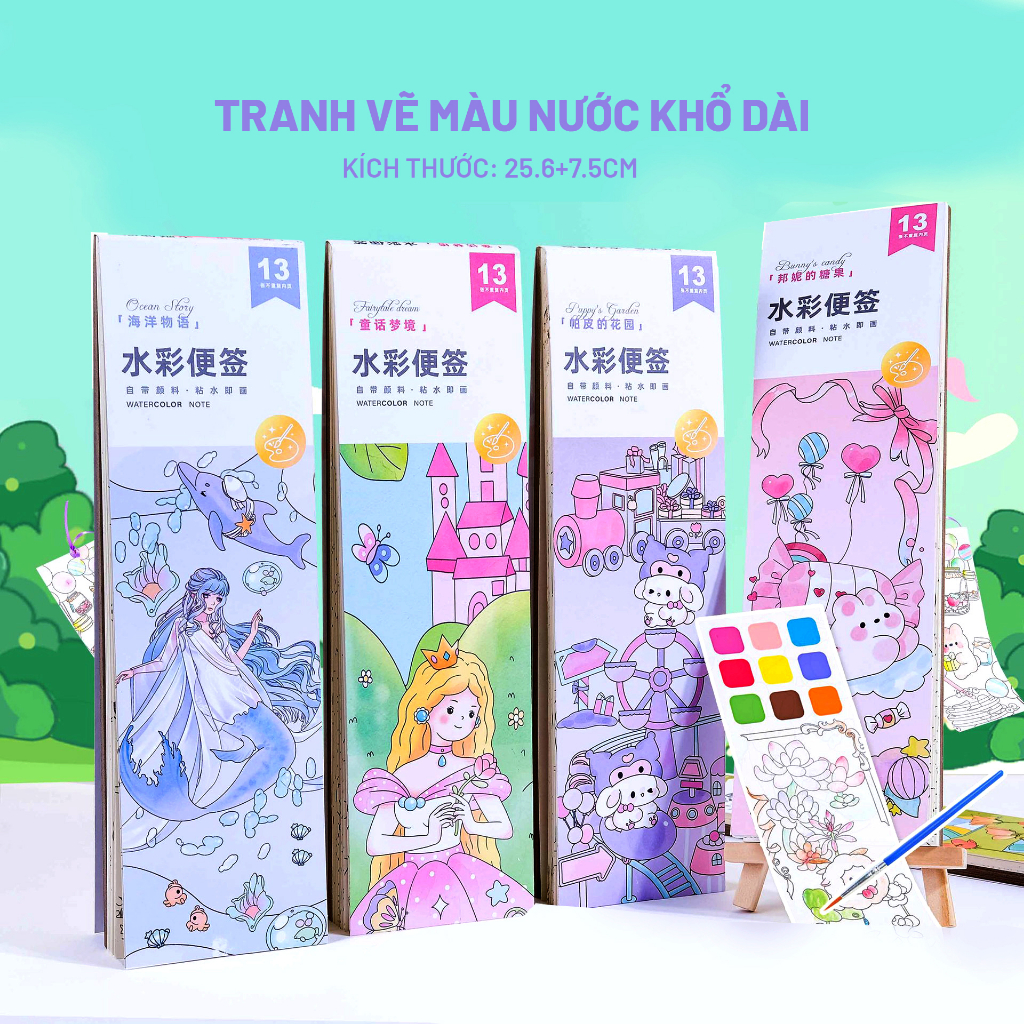 TRANH TÔ MÀU NGHỆ THUẬT KÈM BÚT VÀ MÀU NƯỚC  - HÀNG MIDEER, HUALA