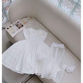 Set đầm 2 dây cúp kèm áo sơ mi Chocco