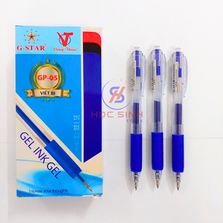 Hộp 12 Cây Bút Bi Bấm Nét 0.5mm Gstar GP05 Mực Gel Xuống Đều, Nét Trơn - Học Sinh Store