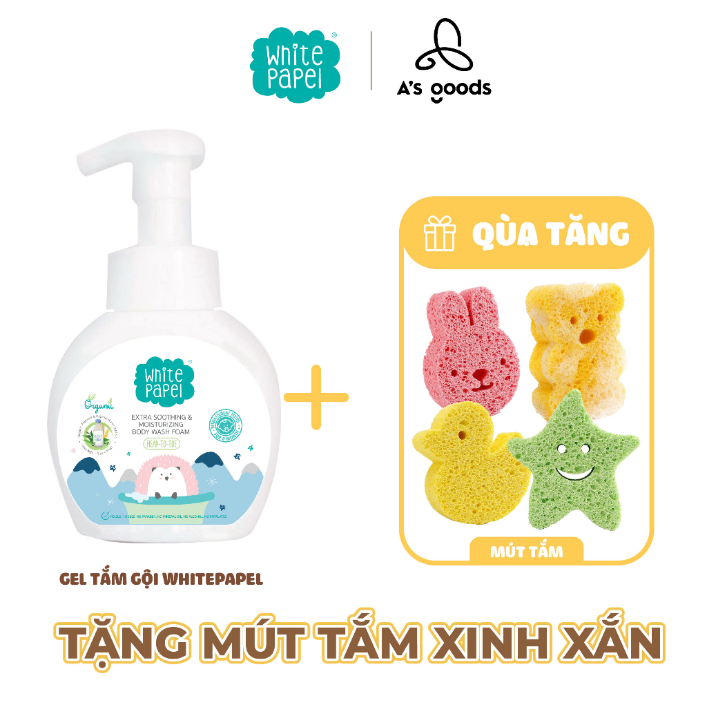 Sữa Tắm Gội Sữa Dê Dưỡng Ẩm Dịu Nhẹ Hữu Cơ Organic Dành Cho Bé White Papel 250ml