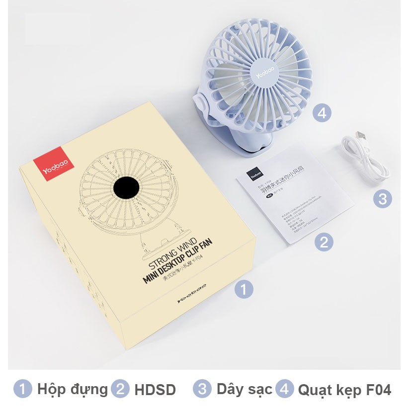 Quạt tích điện dùng liên tục 32 tiếng Y-F04 6400mAh- Hàng chính hãng YOOBAO