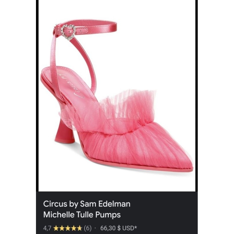 Giày cao gót CIRCUS Sam Elderman hồng sen voan lưới phối satin gót tam giác 7cm size 37