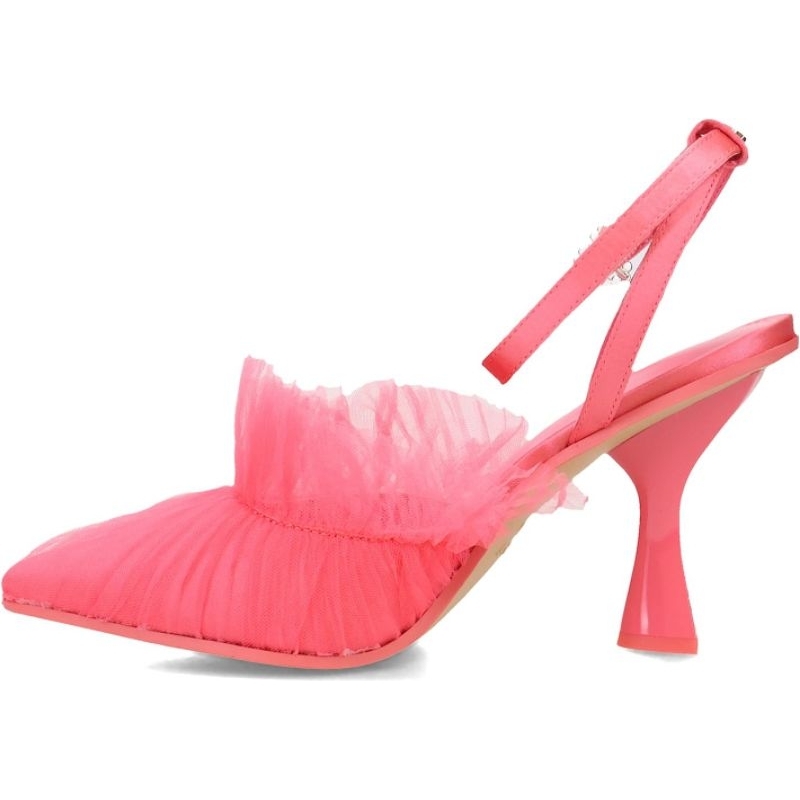 Giày cao gót CIRCUS Sam Elderman hồng sen voan lưới phối satin gót tam giác 7cm size 37