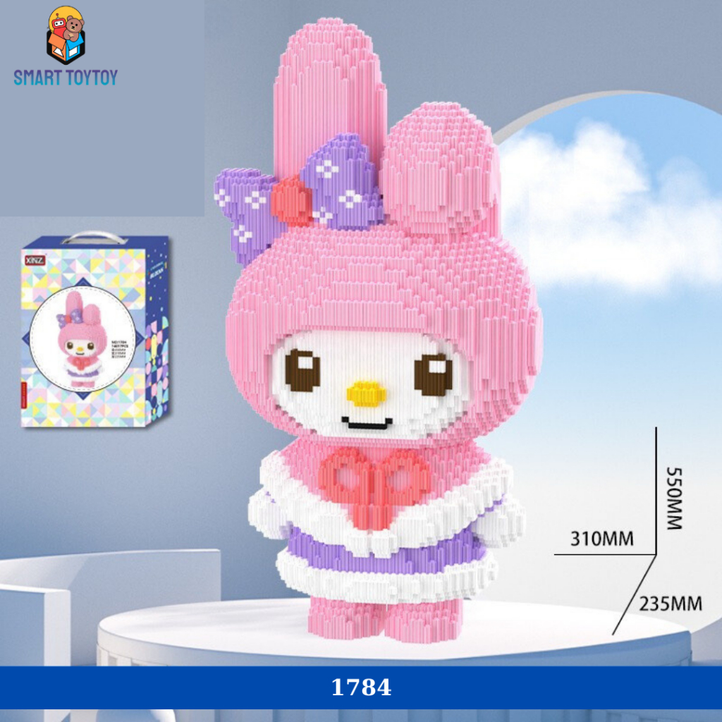 Đồ chơi Xếp Hình Lego Kuromi 55cm, Đồ chơi lắp ráp mô hình Kuromi cỡ lớn, Thỏ Melody 55cm