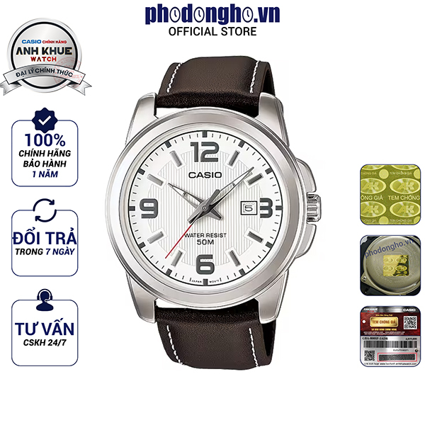 Đồng hồ nam dây da Casio chính hãng Anh Khuê MTP-1314L-7AVDF