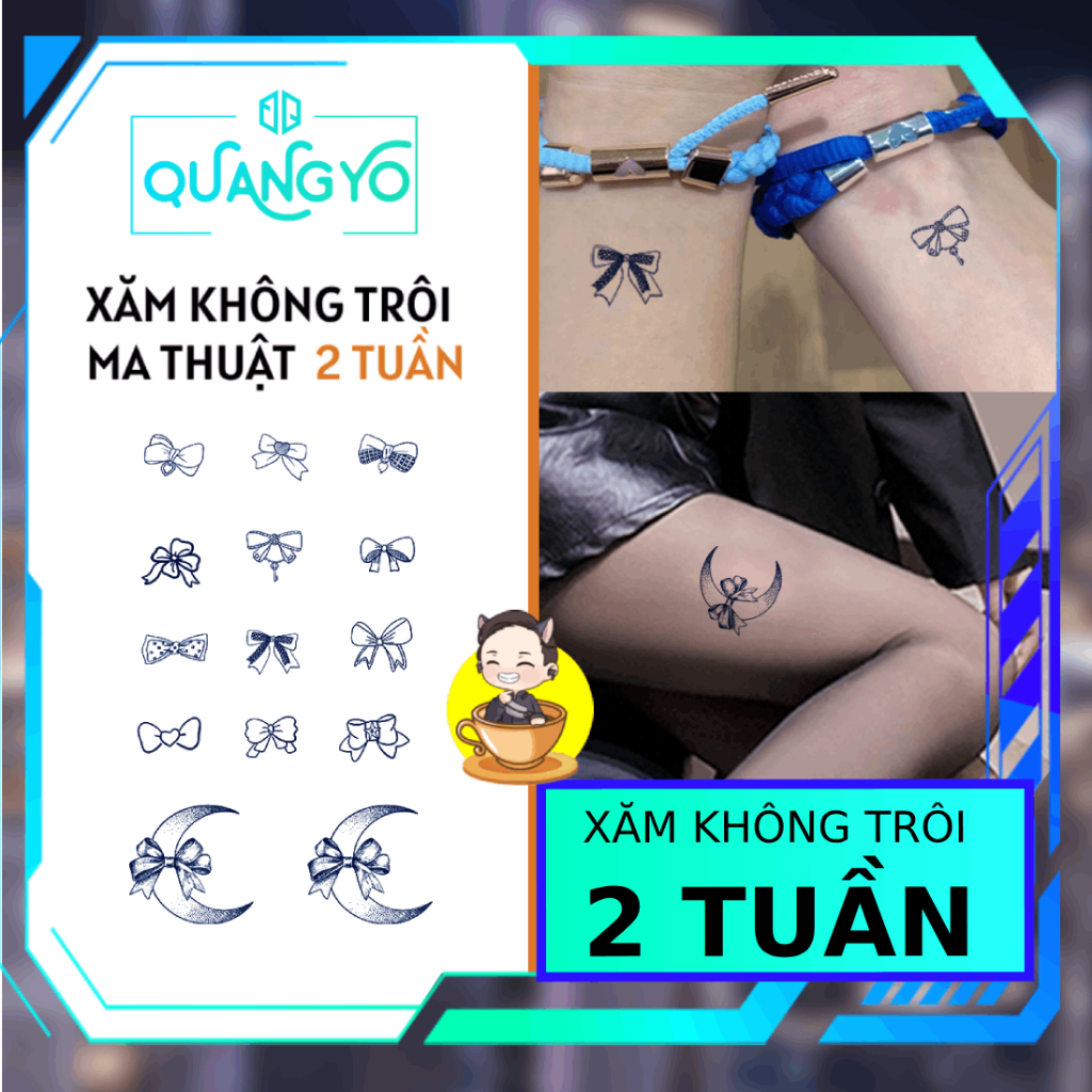 Hình xăm không trôi 14 HÌNH nơ bướm mặt trăng, dễ thương, hiện đại trẻ trung, Xăm giống Inkaholic