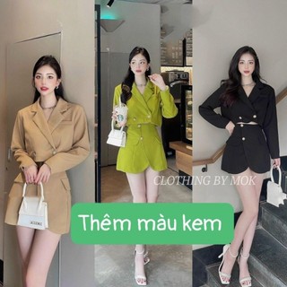 Set áo vest tay dài chân váy đắp chéo