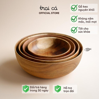 Bát gỗ keo TRẠI CÁ  dùng ăn cơm , trộn salad  màu sắc tự nhiên thân thiện môi trường