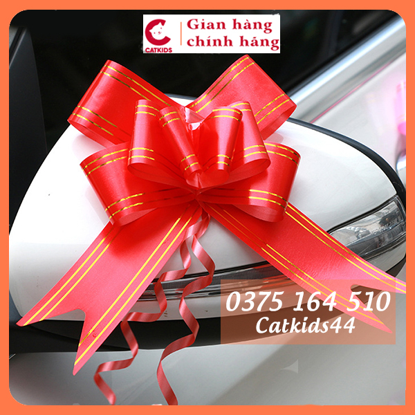 Nơ rút bản to đỏ sọc vàng 4.5cm nơ trang trí giỏ quà Tết, trang trí quà oản Tết
