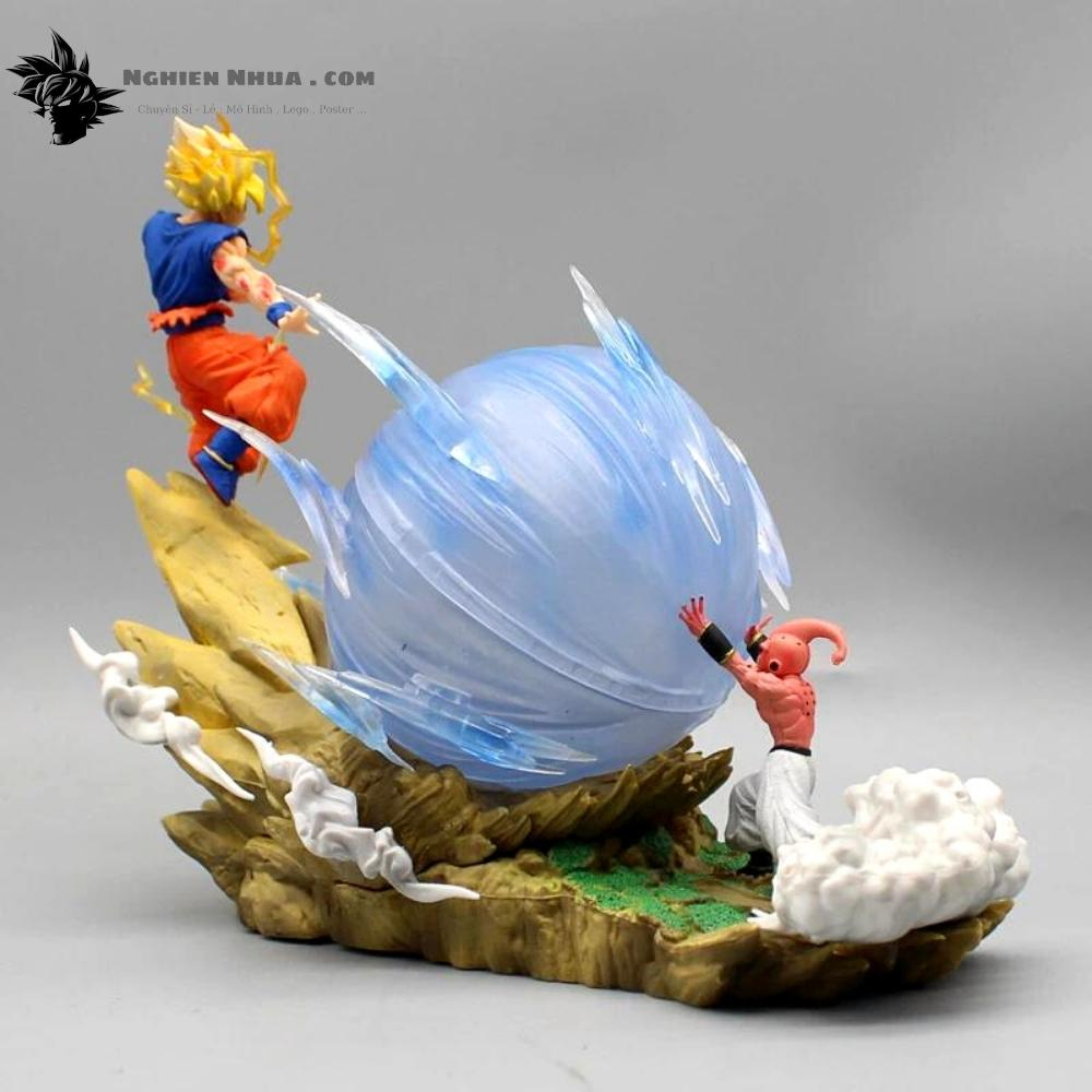 Mô Hình DragonBall Goku Đại chiến Majin buu + có led ở cầu - Cao 21cm - rộng 26cm , nặng 700gram - Figure DragonBall