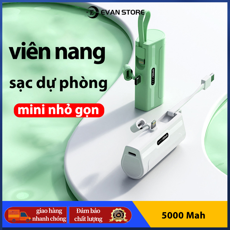 Pin Sạc Dự Phòng mini 5000mah,hình dạng viên nang Nhỏ và di động,Tương thích với nhiều mẫu điện thoại di động