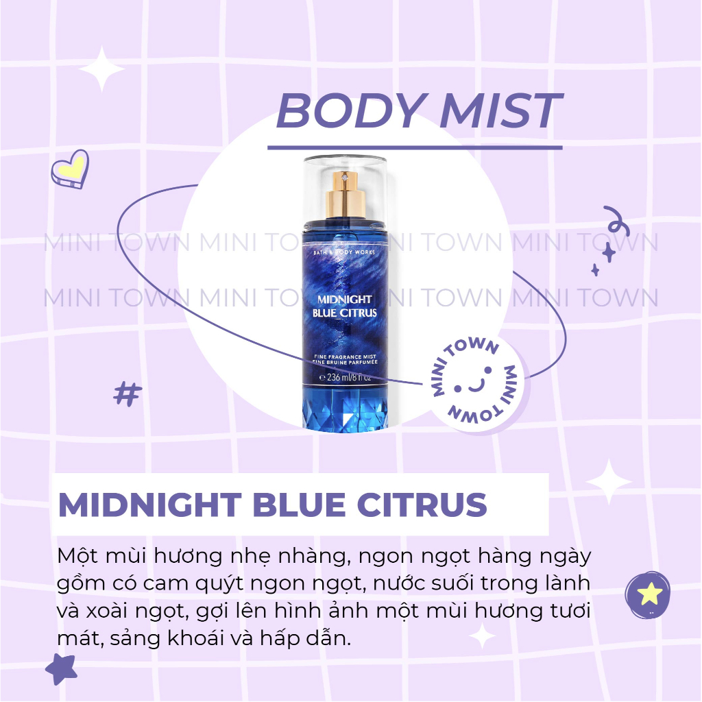 MIDNIGHT BLUE CITRUS - Xịt Thơm Lưu Hương Toàn Thân Bath & Body Works Fine Fragrance Mist