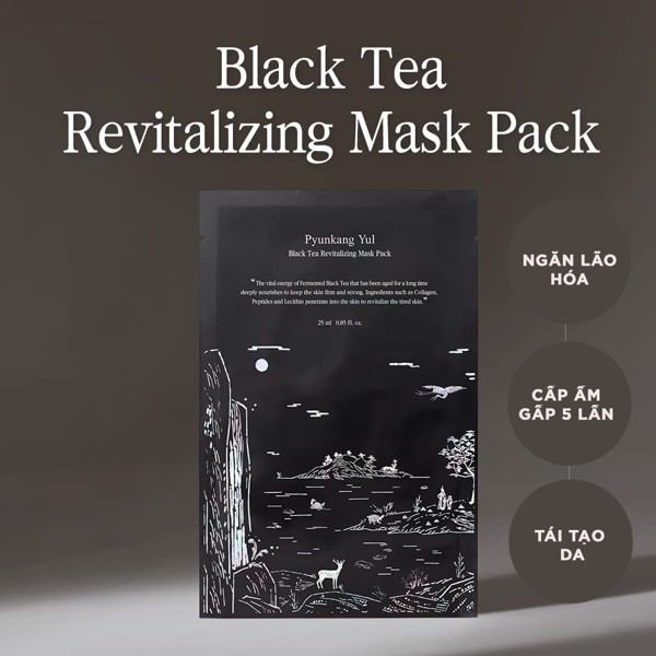 Hộp 10 Mặt nạ giấy trà đen chống lão hóa và nâng cơ Black Tea Revitalizing Mask Pack Pyunkang Yul 25ml x10