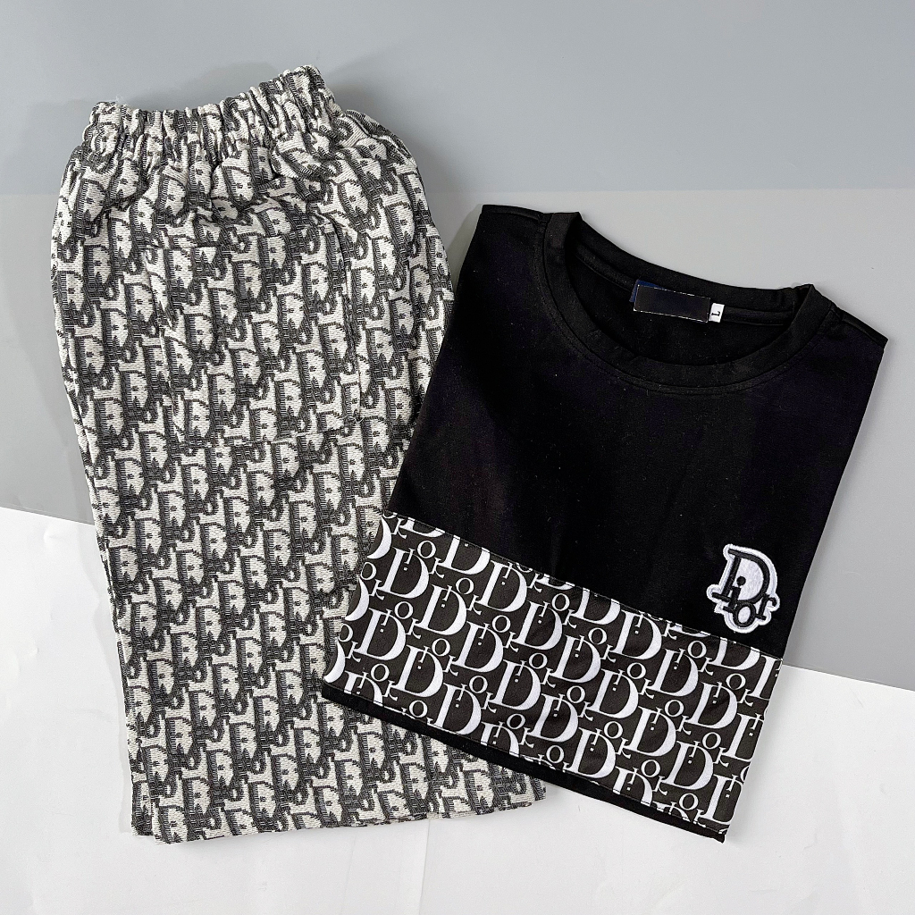 Bộ quần áo nam, set quần áo thun nam tay ngắn in chữ, thêu ngực chữ DIO, chất cotton thoáng mát