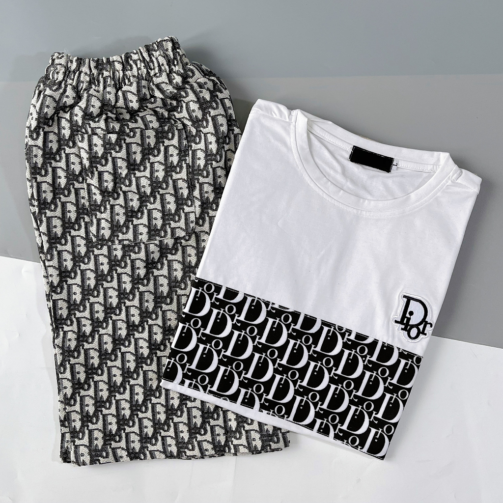 Bộ quần áo nam, set quần áo thun nam tay ngắn in chữ, thêu ngực chữ DIO, chất cotton thoáng mát