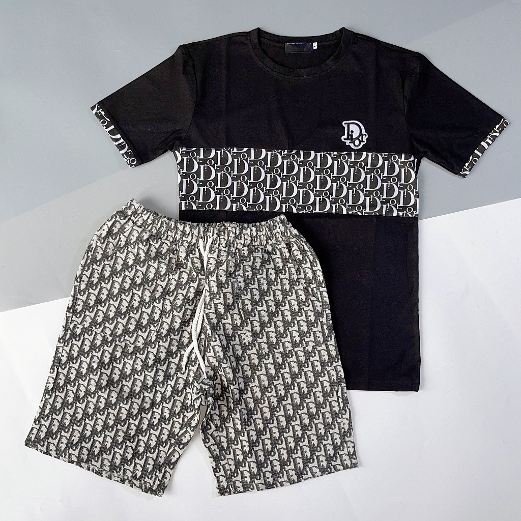 Bộ quần áo nam, set quần áo thun nam tay ngắn in chữ, thêu ngực chữ DIO, chất cotton thoáng mát