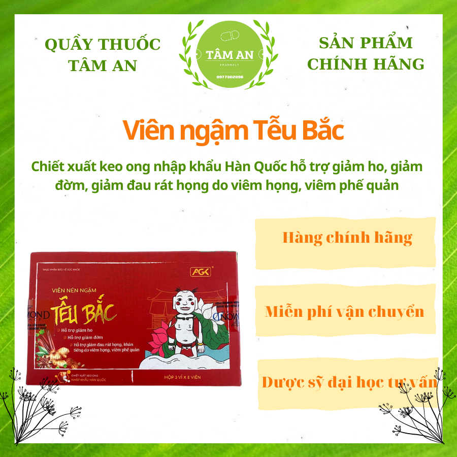 Viên ngậm ho Tễu Bắc- Chiết xuất keo ong Hàn Quốc hỗ trợ giảm ho khan, ho đờm, đau rát họng, khản tiếng Hộp 24 viên