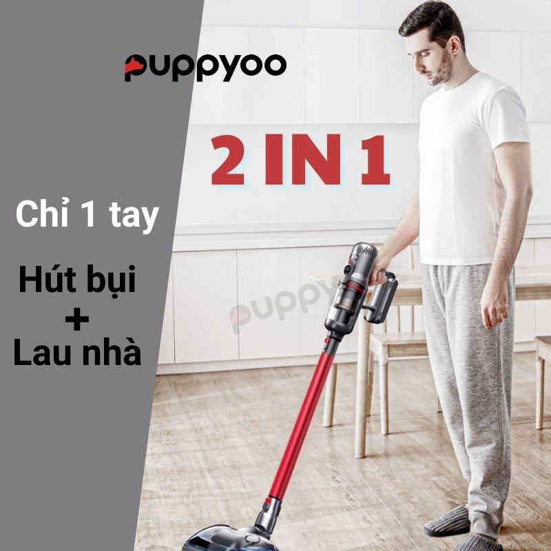 Máy Hút Bụi Lau Nhà Cầm Tay Không Dây Cao Cấp PUPPYOO T12 Pro Rinse Lực Siêu Mạnh Hút Tóc Giường Đệm Nệm Sofa