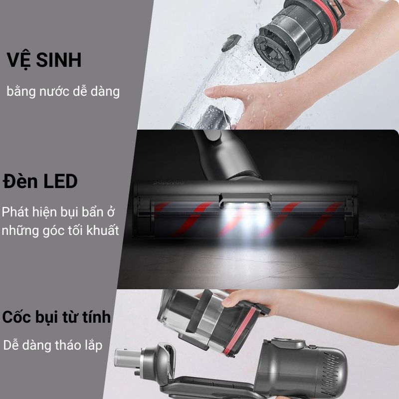 Máy Hút Bụi Lau Nhà Cầm Tay Không Dây Cao Cấp PUPPYOO T12 Pro Rinse Lực Siêu Mạnh Hút Tóc Giường Đệm Nệm Sofa