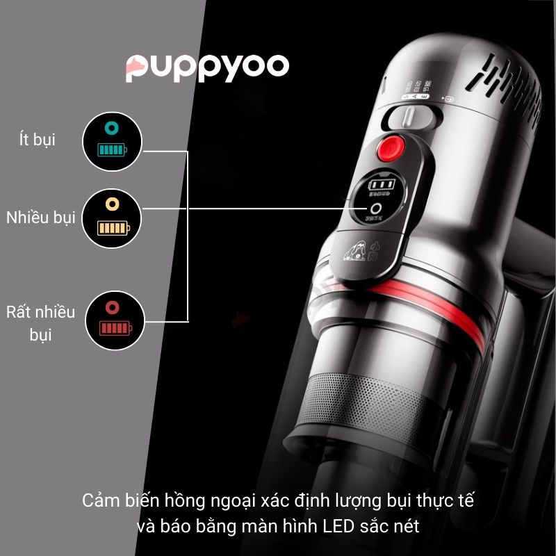 Máy Hút Bụi Lau Nhà Cầm Tay Không Dây Cao Cấp PUPPYOO T12 Pro Rinse Lực Siêu Mạnh Hút Tóc Giường Đệm Nệm Sofa