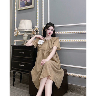 Váy bầu cổ bèo bông hoa tiểu thư vải ren V31